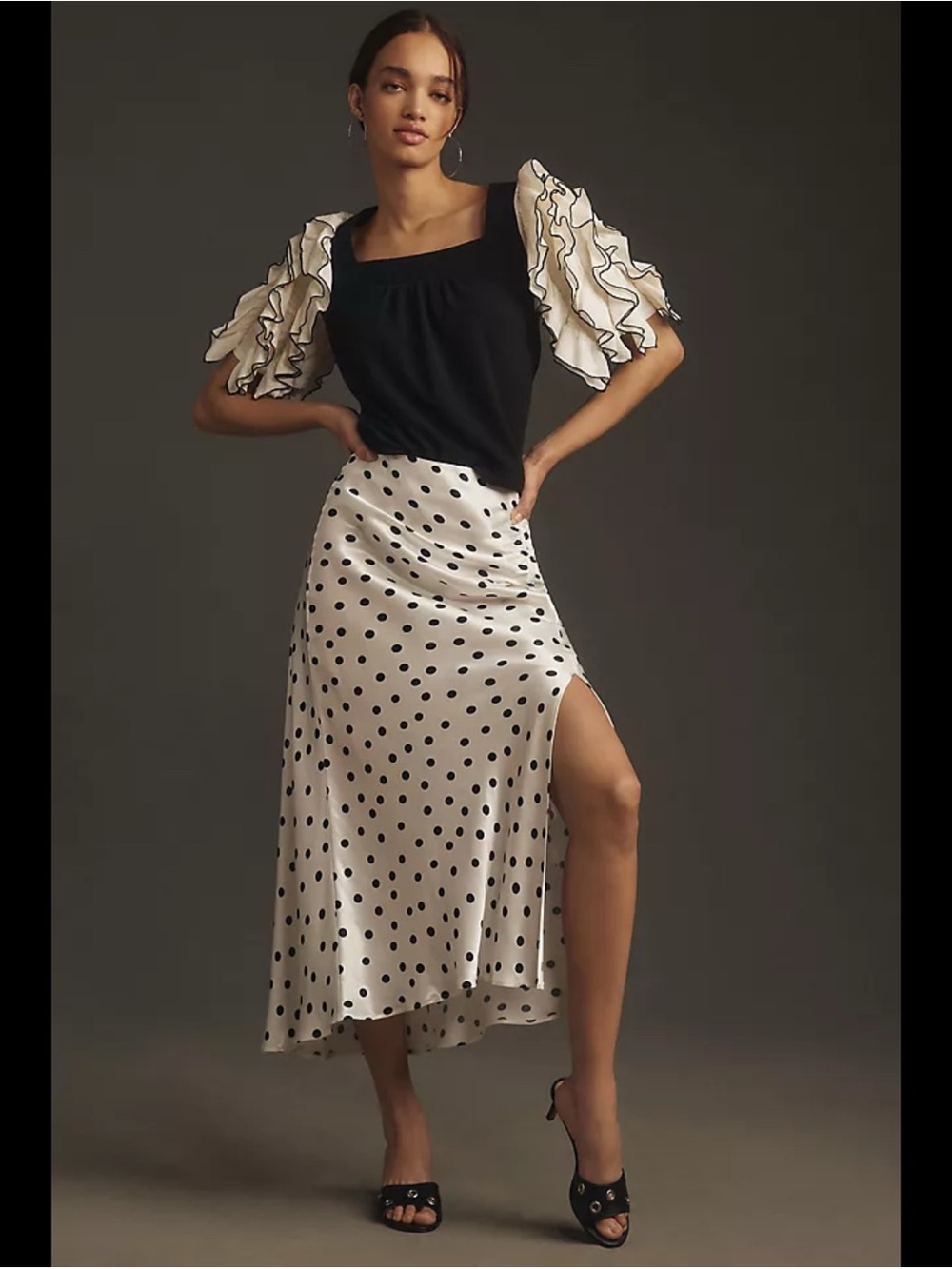 Anthropologie Sunday in Brooklyn Square-Neck Ruffle-Sleeve Babydoll Top net Sz L